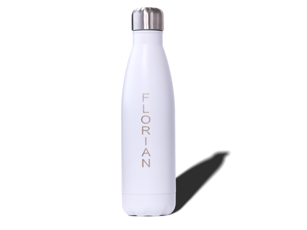Trinkflasche, Flasche, Weiß, Namens-Gravur, Gravur, personalisierter Gravur