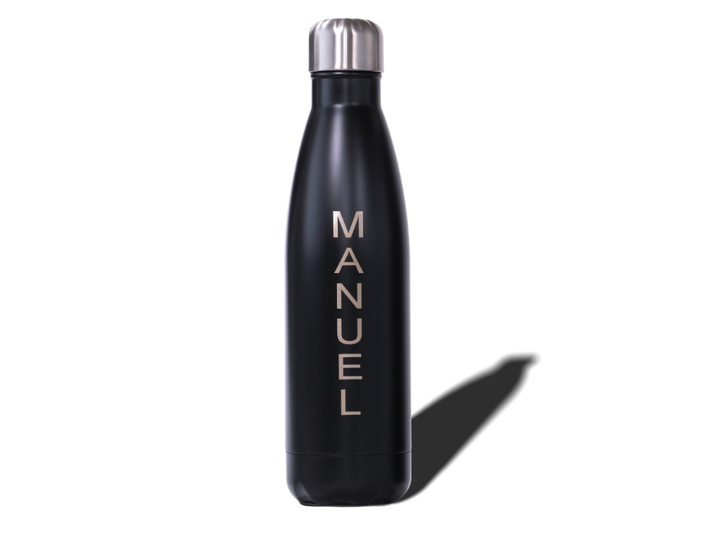 Trinkflasche, Flasche, Schwarz, Namens-Gravur, Gravur, personalisierter Gravur