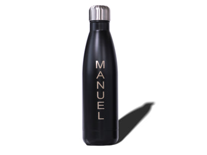 Trinkflasche, Flasche, Schwarz, Namens-Gravur, Gravur, personalisierter Gravur