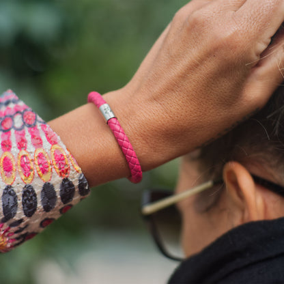 Pink, Lederarmband, Armband, Edelstahl, Magnetverschluss