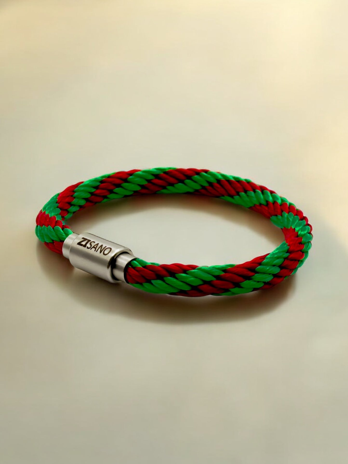 Streifen, Grün, Rot, Segeltauarmband, Armband, Edelstahl, Magnetverschluss, integrierte Frequenztechnologie