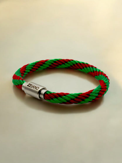 Streifen, Grün, Rot, Segeltauarmband, Armband, Edelstahl, Magnetverschluss, integrierte Frequenztechnologie