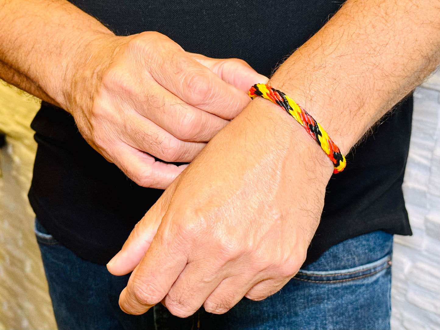 Schwarz, Rot, Gelb, Segeltauarmband, Armband, Edelstahl, Magnetverschluss
